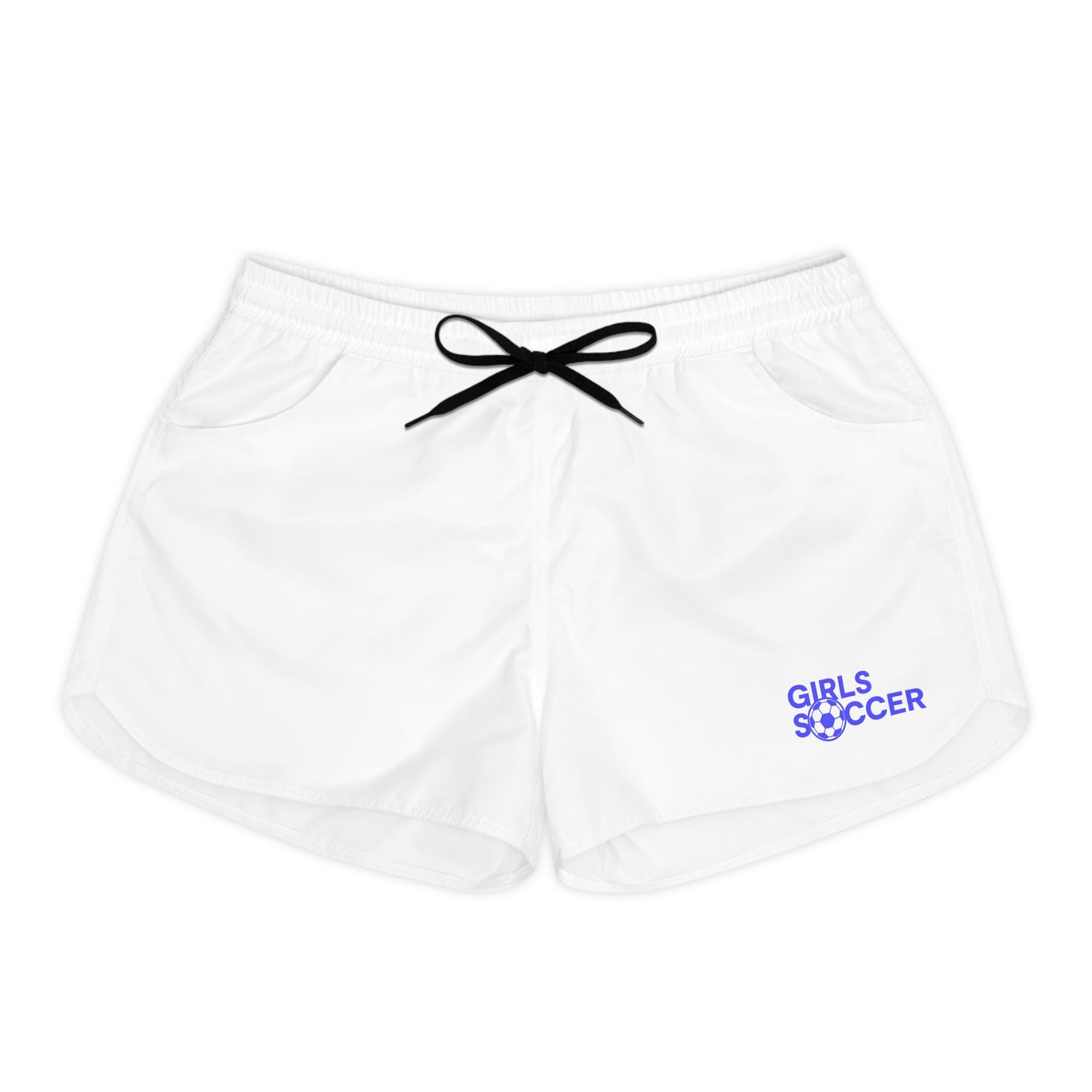 GirlsSoccer Casual Shorts (White/Blue Text)