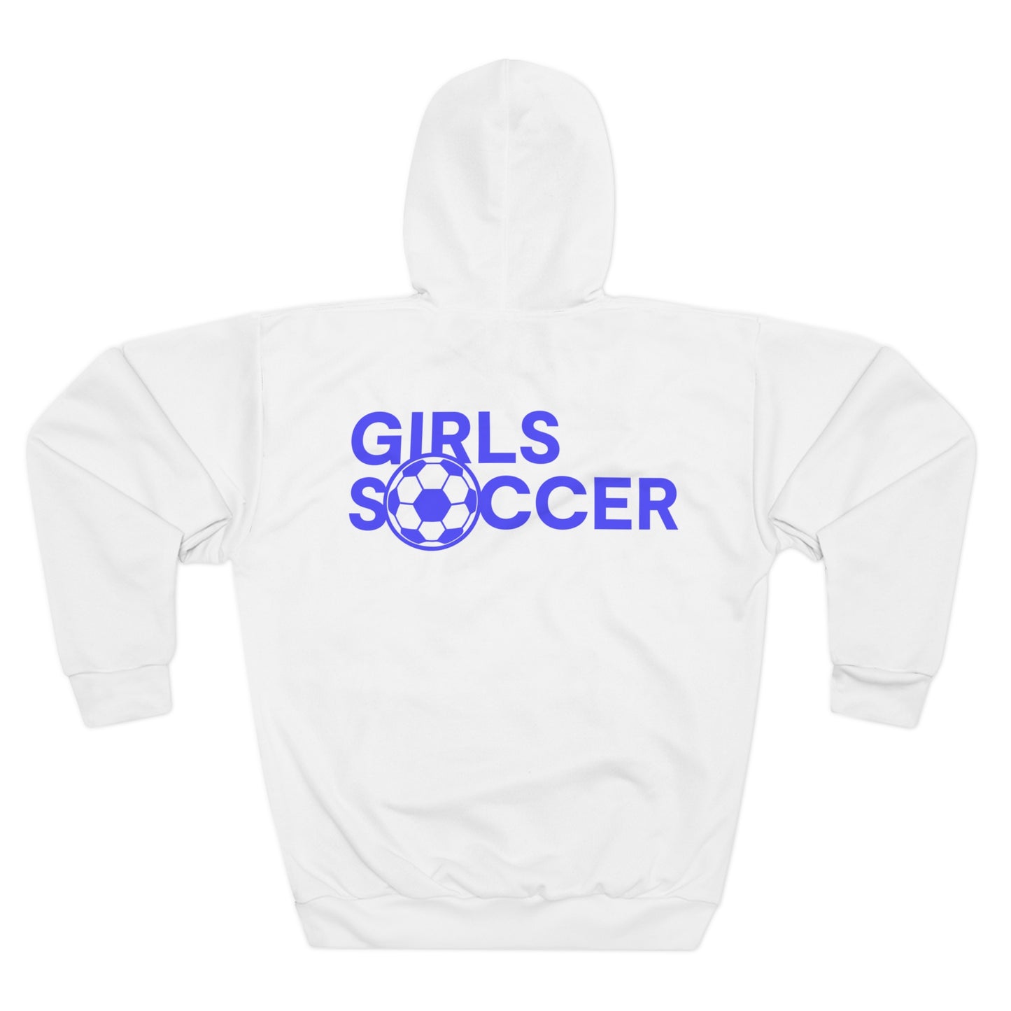 GirlsSoccer Essentials Hoodie (White/Blue Text)