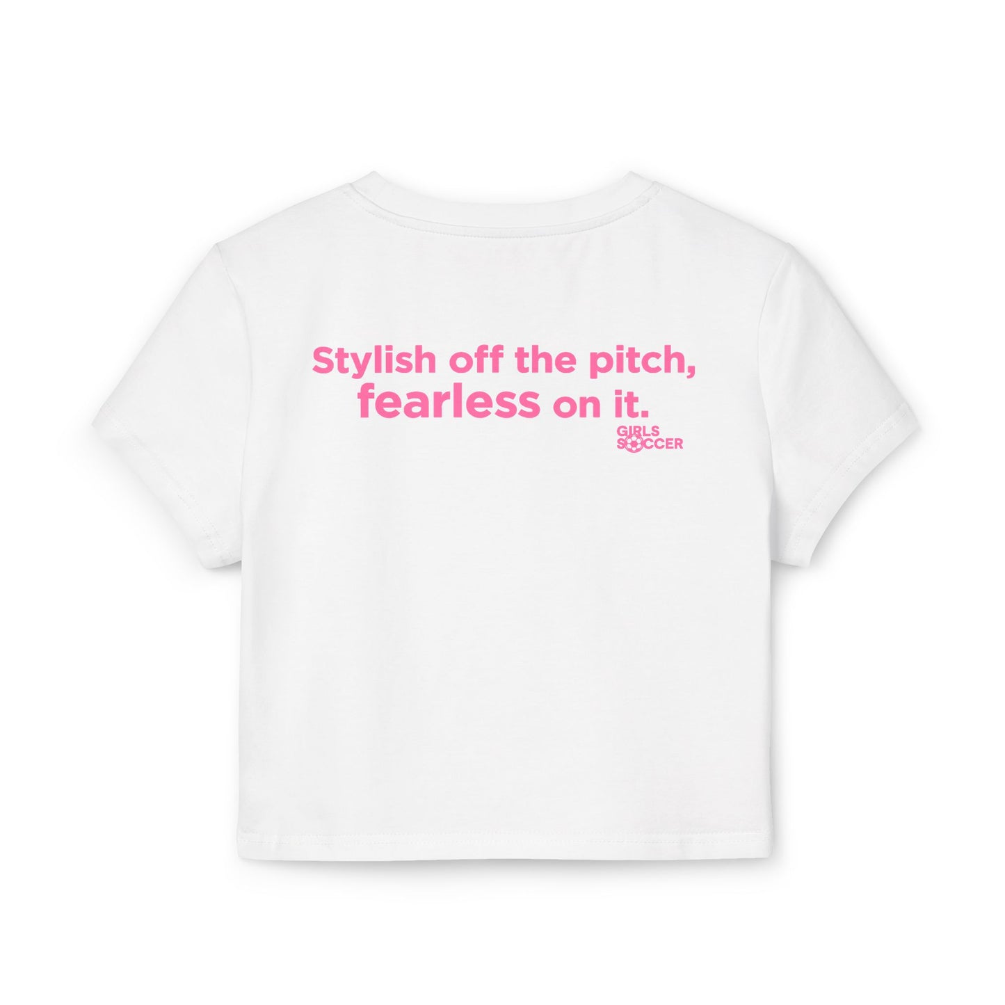 Backtalk Crop - Stylish off the pitch, fearless on it (White/Pink Text)