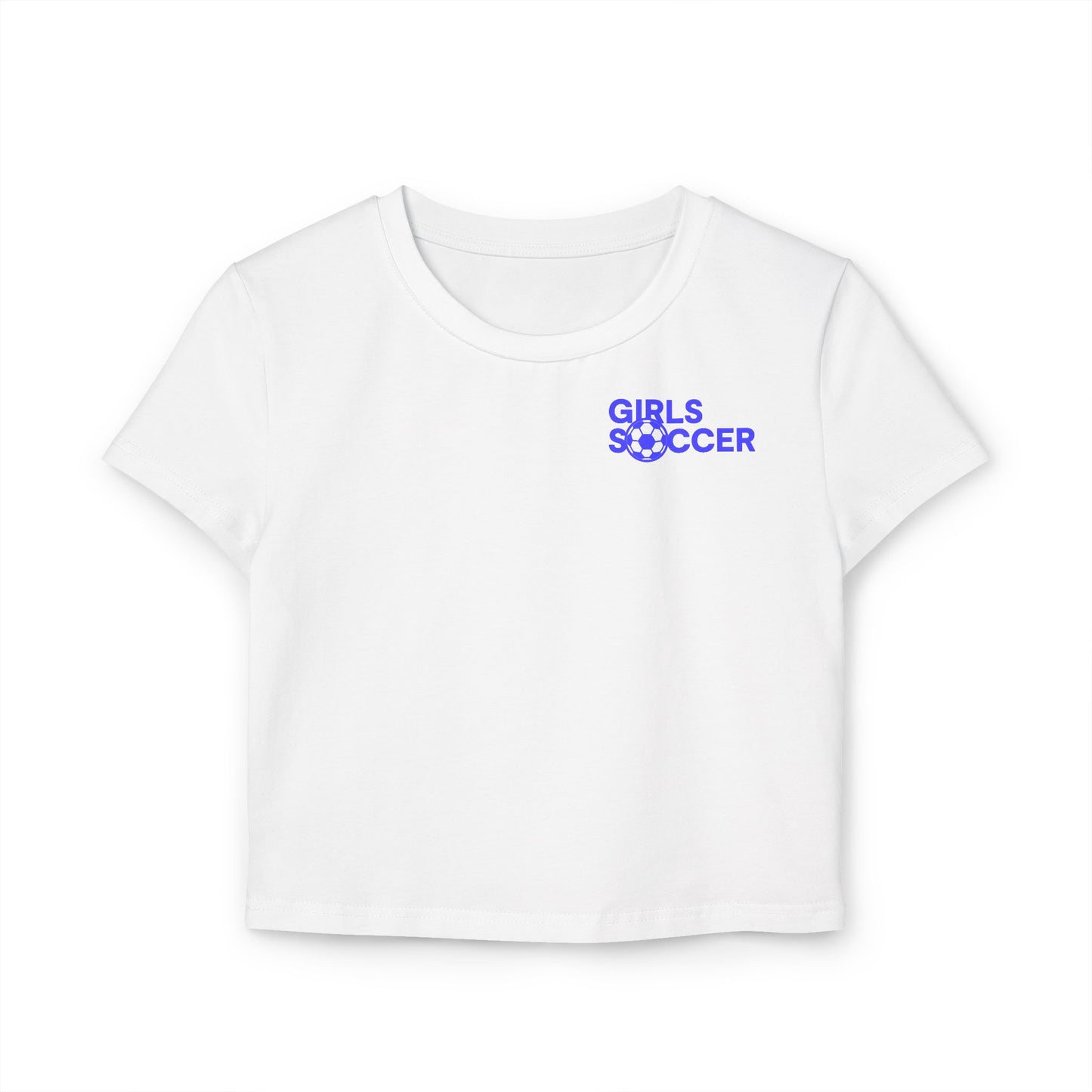 Backtalk Crop - Stylish off the pitch, fearless on it (White/Blue Text)