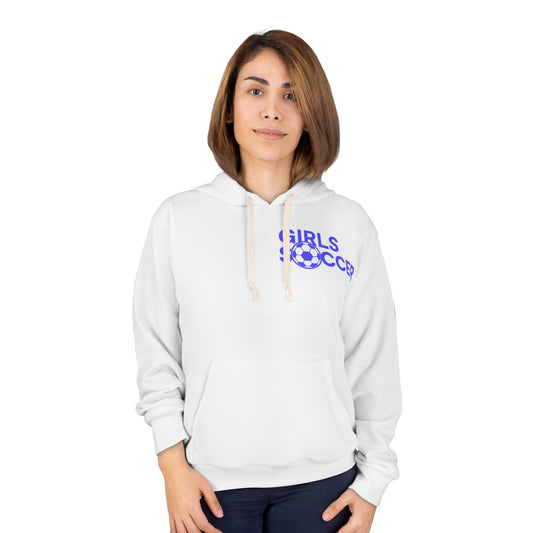 GirlsSoccer Essentials Hoodie (White/Blue Text)