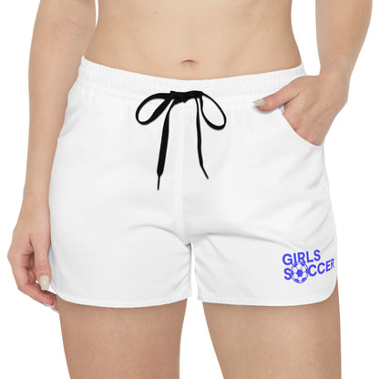 GirlsSoccer Casual Shorts (White/Blue Text)