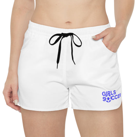 GirlsSoccer Casual Shorts (White/Blue Text)